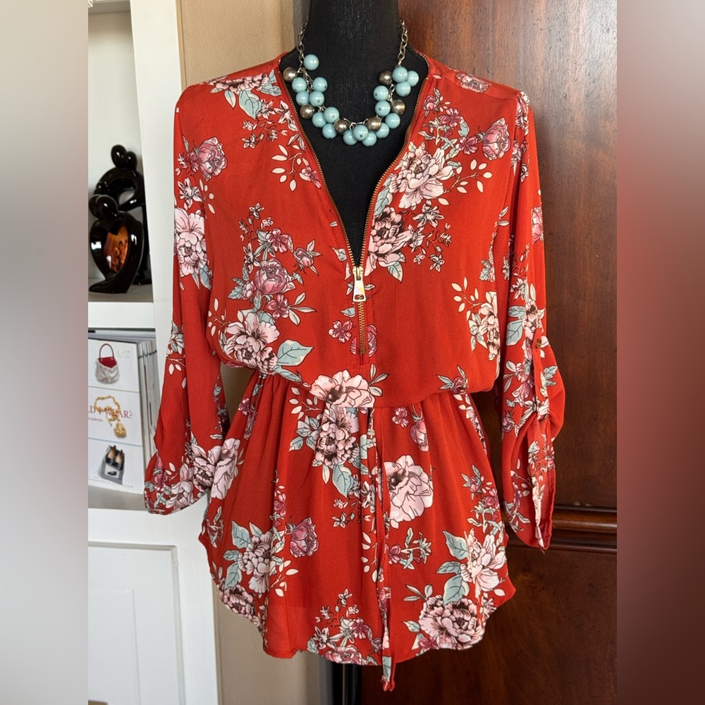 Stella Tweed Floral Zipper Blouse